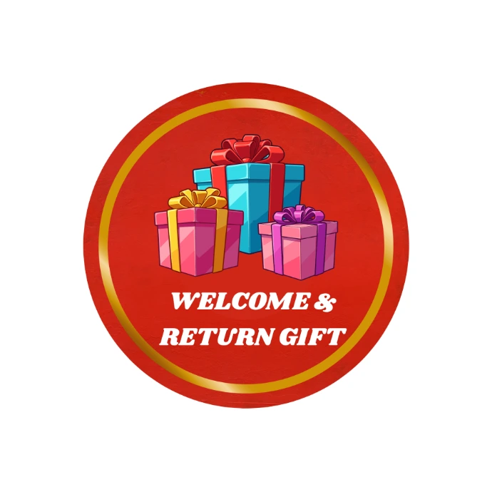 we have return gifts option prasadd option mala and patka variety available